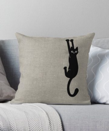 Animal pillow - Animal merch - Animal apparel - Black Cat Holding On Throw Pillow
