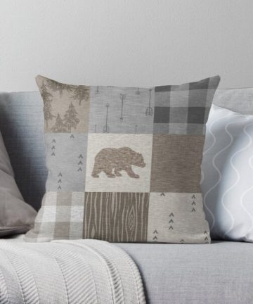 Patterns merch - Patterns apparel - Bear Patchwork - Rustic Neutrals Throw Pillow