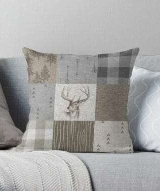 Patterns merch - Patterns apparel - Deer Patchwork - Rustic Neutrals Throw Pillow