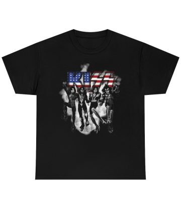 KISS band - Destroyer Black and White Fog USA Logo T-Shirt