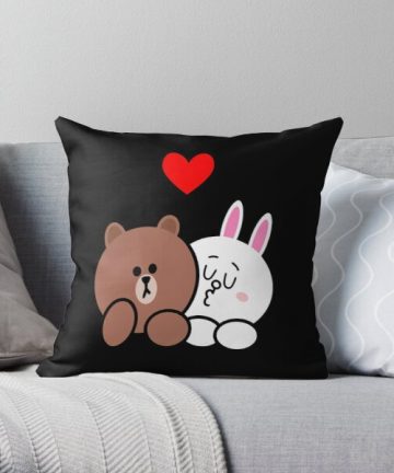 Brown bear and Cony in love - Valentines Day pillow - Valentines Day merch - Valentines Day apparel