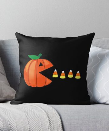 Funny Halloween Pumpkin Eating Candy Corn pillow - Funny Halloween Pumpkin Eating Candy Corn merch - Funny Halloween Pumpkin Eating Candy Corn apparel